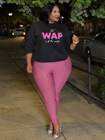 T-shirt Grande Taille Femme Court Décontracté Imprimés Mots à Col Rond avec Manches Mi-longues Bicolores Sexy
