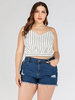 T-shirt Grande Taille Femme Courte Imprimés Rayures Taille Haute avec Bretelles à Col V Bicolores Tops Sexy Eté