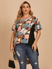 T-shirt grande taille pour femme chemisier surdimensionné en polyester à manches courtes et col bijou
