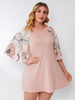 T-shirt grande taille pour femme col bijou manches 3/4 T-shirt décontracté en polyester imprimé floral