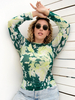 T-shirt grande taille pour femme col bijou manches longues motif imprimé passepoil polyester extensible T-shirt décontracté