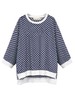 T-shirt grande taille pour femme col bijou manches longues poignets en tricot côtelé à pois en polyester surdimensionné T-shirt décontracté