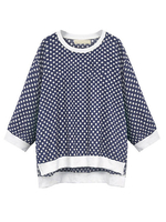 T-shirt grande taille pour femme col bijou manches longues poignets en tricot côtelé à pois en polyester surdimensionné T-shirt décontracté