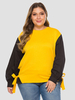 T-Shirt grande taille pour femme jaune bijou col long T-Shirt manches deux tons à lacets T-Shirt décontracté surdimensionné