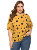 T-shirt grande taille pour femme jaune col en cœur demi-manches à pois t-shirt décontracté surdimensionné