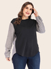T-shirt grande taille pour femme noir col bijou T-shirt long manches chemisier décontracté surdimensionné