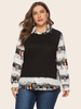 T-shirt grande taille pour femme noir col rabattu manches longues Jullet imprimé chemise dété décontractée surdimensionnée