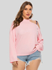 T-shirt grande taille pour femme rose col bijou manches longues t-shirt manches chemisier décontracté surdimensionné