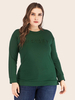 T-Shirt grande taille pour femme vert profond col bijou long T-Shirt manches lettres imprimer T-Shirt décontracté surdimensionné
