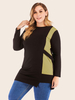 T-shirt grande taille pour femmes col bijou long T-Shirt manches chemisier décontracté surdimensionné bicolore