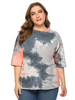 T-Shirt grande taille pour femmes col bijou T-Shirt court manches tie dye chemisier décontracté surdimensionné