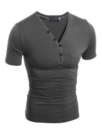 T-shirt hommes 2021 décontracté Col V Bouton Slim Fit manches courtes T-shirt