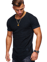 T-shirt Hommes 2021 manches courtes T-shirt col rond froncé U Hem T-shirt casual