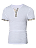 T-shirt Hommes casual Plaid Imprimé Col V à Bouton 2021 T-shirt à manches courtes
