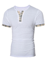 T-shirt Hommes casual Plaid Imprimé Col V à Bouton 2021 T-shirt à manches courtes