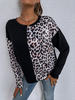 T-shirt Imprimé Léopard Court Femme avec Manches Longues à Col Rond Bicolores T-shirt Femme