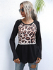 T-shirt Imprimé Léopard Femme Court à Col Rond avec Manches Longues Coupe Cintrée Bas Evasée