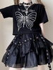 T-shirt Lolita Femme Papillon Noir Imprimé Manches Courtes Polyester Gothique Chemisier Lolita