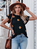 T-shirt noir imprimé tournesols col rond manches courtes T-shirt décontracté
