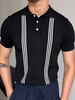 T-shirt noir rayé Décontracté Manches Courtes