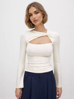 T-shirt noué à manches longues et découpes de couleur unie pour femme 2025