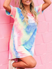 T-shirt Robes Tie Dye manches courtes Jewel Neck Summer Dress