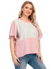 T-shirt rose grande taille pour femme chemisier dété décontracté à manches courtes et col bijou