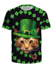 T Shirt St Patrick Vert Top À Manches Courtes Irlandais Imprimé Chat Et Unisexe Déguisement