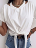 T-shirt Top Décontracté Courte Eté Sexy avec Manches Courtes à Col Rond Coupe Cintrée à Lacets Unicolore T-shirt Sexy