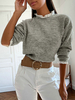 T-shirt Top en Mailles Côtelés avec Manches Longues à Col Montant Cousu Dentelles Bicolores Court T-shirt Femmes