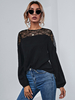 T-shirt Top Femme avec Manches Longues Amples en Dentelles Creusantes Florales Unicolore T-shirt Top Sexy