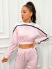 T-shirt Top Femmes Court Taille Haute avec Col rond avec Manches Longues Imprimé Les rayures Bicolores