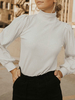 T-shirt Top Femmes Manches Longues à Col Montant avec Manches Longues Amples Unicolore Courte T-shirt Femmes