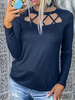 T-shirt Top Femmes Manches Longues à Col Rond à Lacets Croisés Courte Unicolore T-shirt Femmes