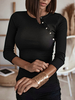 T-shirt Top Femmes Manches Longues à Col Rond avec Manches Mi-longues Décors avec Boucles Unicolore Courte T-shirt Femmes