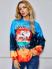 T-shirt Top Femmes Manches Longues à Col Rond Imprimé avec Motifs Multicolores Courte T-shirt Femmes