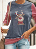 T-shirt Top Femmes Manches Longues à Col Rond Imprimé avec Motifs NOEL Courte Bicolores T-shirt Femmes