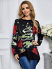 T-shirt Top Femmes Manches Longues à Col Rond Imprimé avec Motifs NOEL Long Multicolores T-shirt Femmes