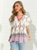 T-shirt Top Imprimé Florale Sexy Femme avec Manches Courtes à Col V Multicolores Bas Evasée T-shirt Sexy