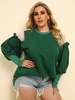 T-shirt vert grande taille pour femmes col bijou manches longues côtelé manchette en tricot couleur bloc chemisier décontracté