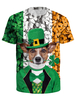 T-shirt Vert St Patrick Top À Manches Courtes Irlandais Unisexe Imprimé Trèfle Chien Déguisement
