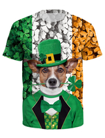 T-shirt Vert St Patrick Top À Manches Courtes Irlandais Unisexe Imprimé Trèfle Chien Déguisement
