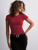 T-shirts à manches courtes de couleur unie haut superposé à col rond pour femmes