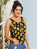 T-shirts à manches courtes noir tournesol polyester imprimé floral bijou cou femmes t-shirt