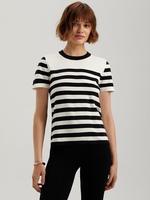 T-shirts à manches courtes T-shirt à col bijou à rayures acryliques noires pour femmes