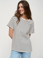 T-Shirts À Manches Courtes Top Décontracté À Rayures Bicolores Blanches Femmes