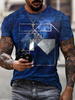 T-shirts bleu Classique Col rond Imprimé Manches Courtes