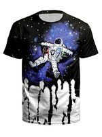 T-shirts bleus Hommes Jewel Neck Imprimé T-shirt à manches courtes