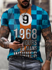 T-shirts Classique bleu carré Col Rond Imprimé Manches Courtes