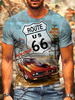 T-shirts Classique bleu ciel Col Rond Imprimé Manches Courtes